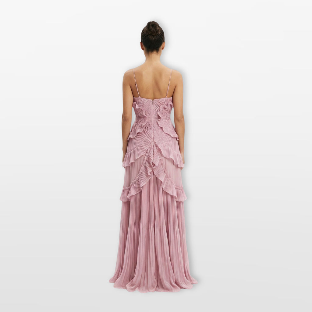 Women’s Pleated Ruffle Evening Dress Halter Maxi