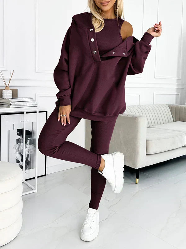 Women's 3 Piece Pant Set with Layered Top