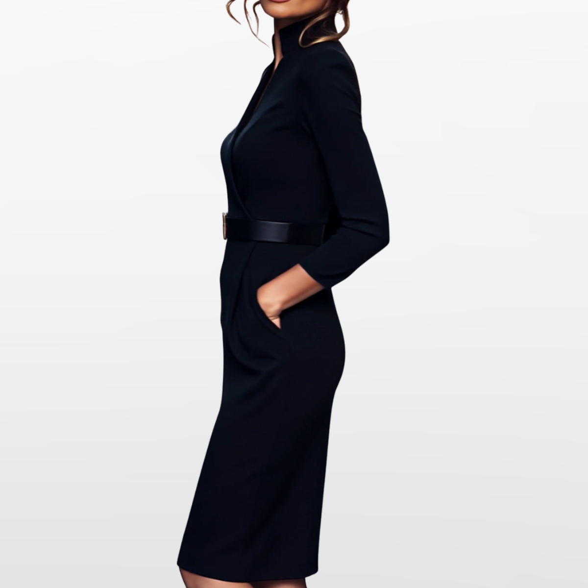 Women Tailored Midi Dress Belted Silhouette