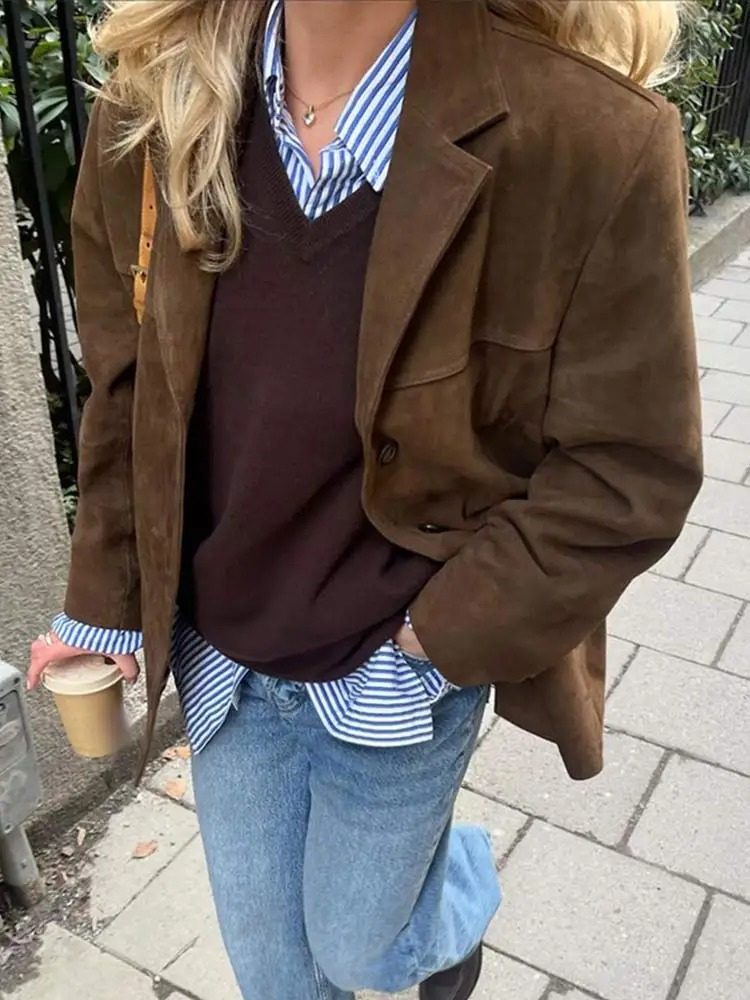 Women's Suede-Look Casual Blazer