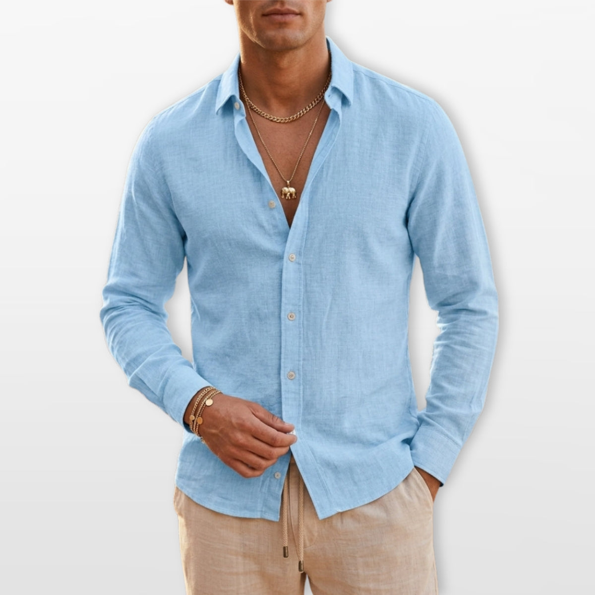 Men's Long Sleeve Linen-Look Shirt