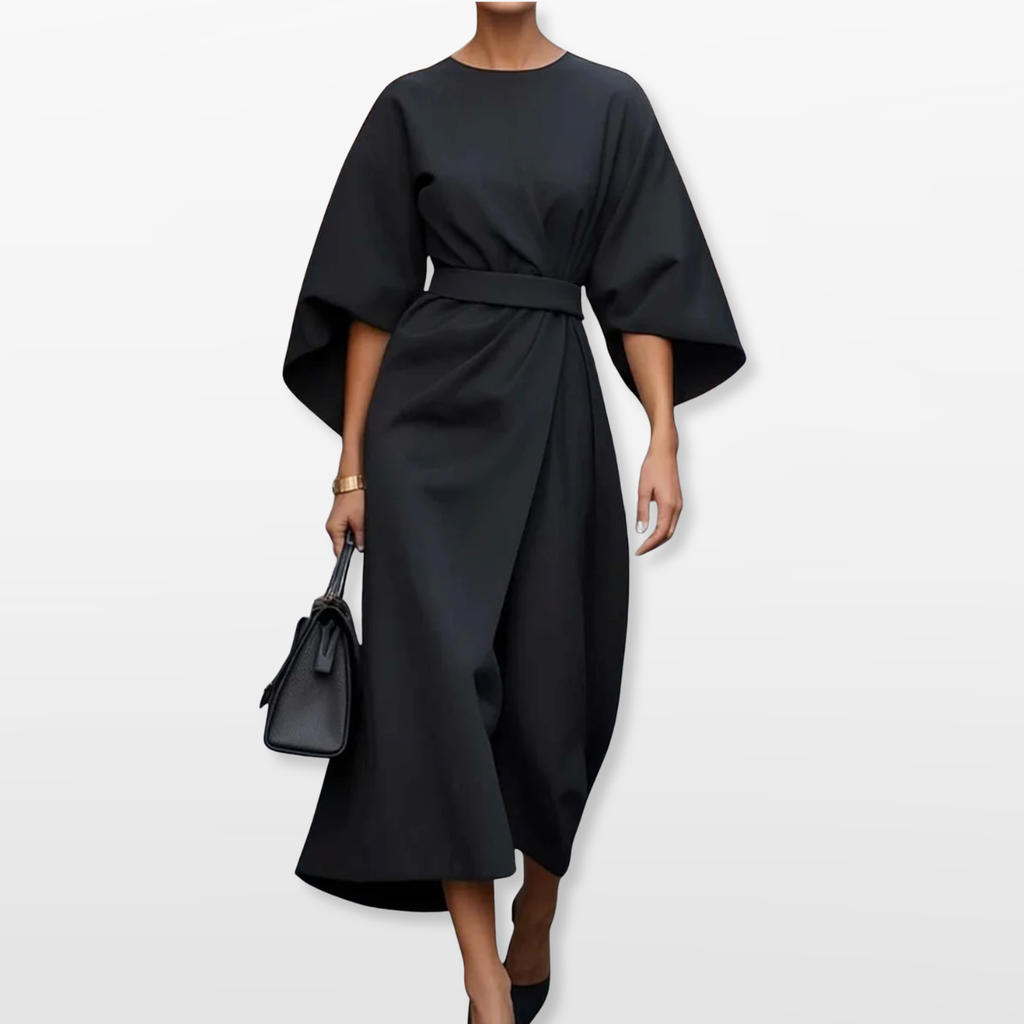 Women Elegant Midi Dress Belted Fit