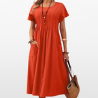 Women Pleated Midi Casual Dress
