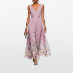 Women Floral V Neck Maxi Dress