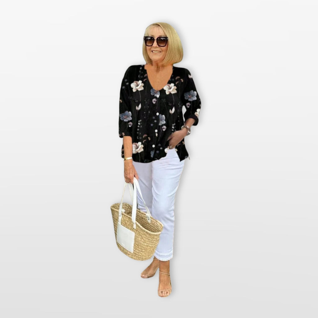 Women’s Floral Button Blouse Relaxed Fit