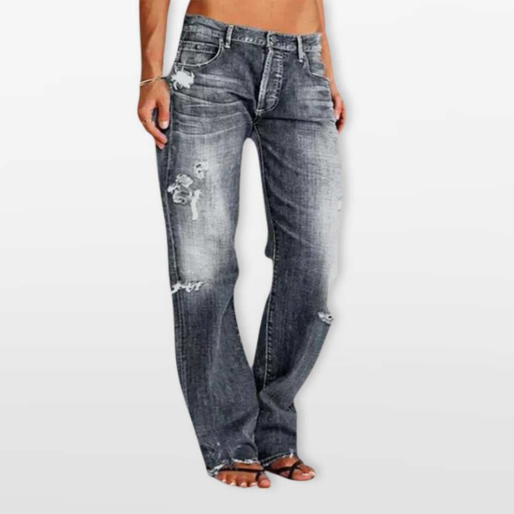 Women’s Distressed Straight Leg Denim Jeans