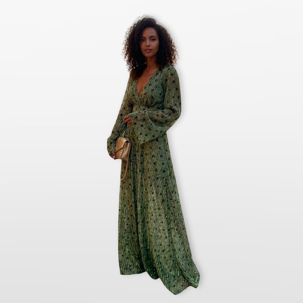 Women’s V Neck Maxi Dress Long Sleeve Flowing