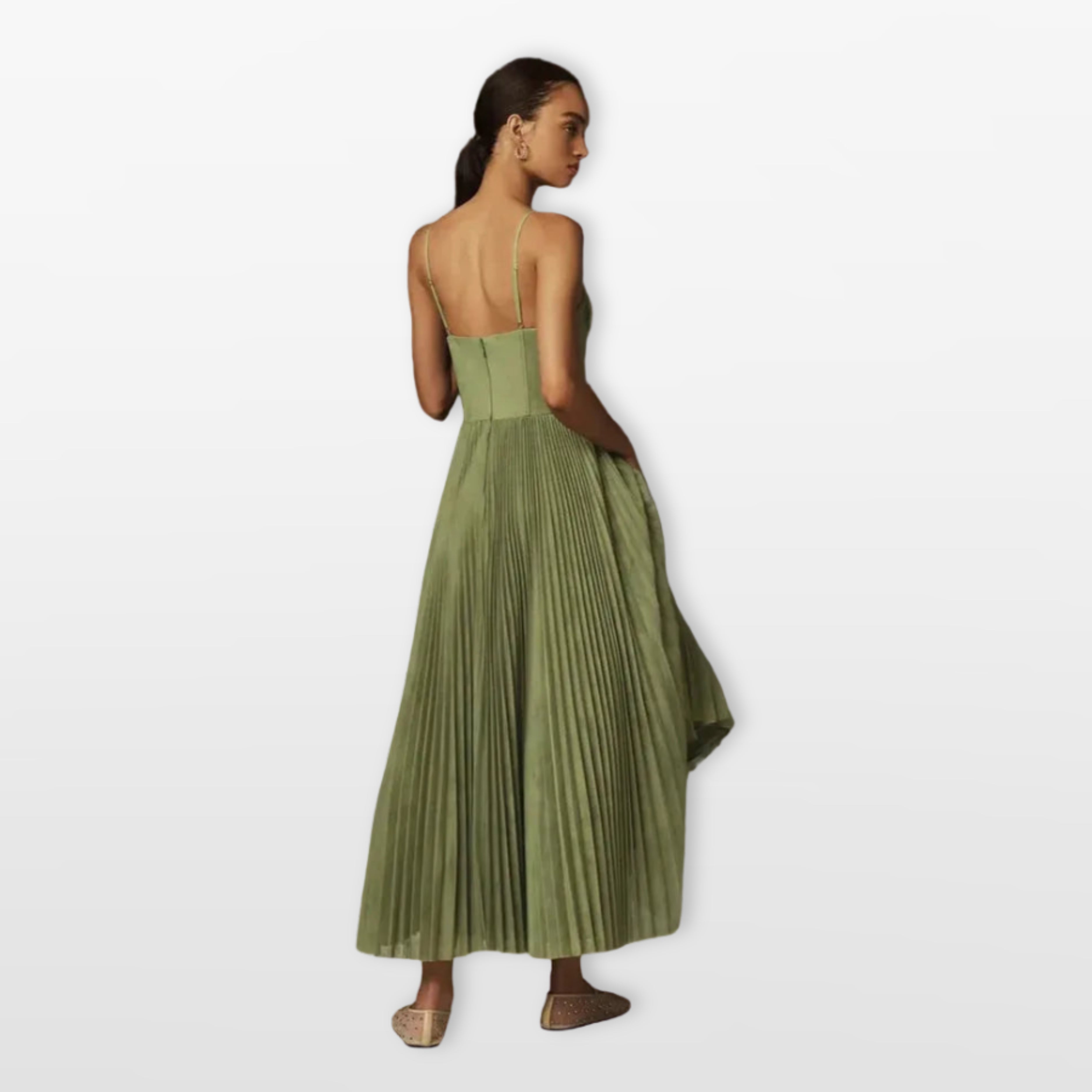 Women’s Pleated Midi Dress Spaghetti Strap Elegant