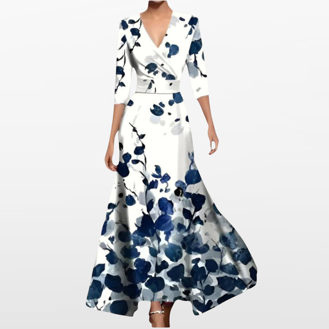 Women Wrap Floral Maxi Dress Elegant Fit