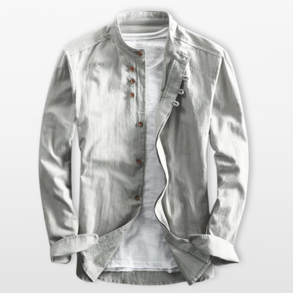 Men Mandarin Collar Button Up Shirt