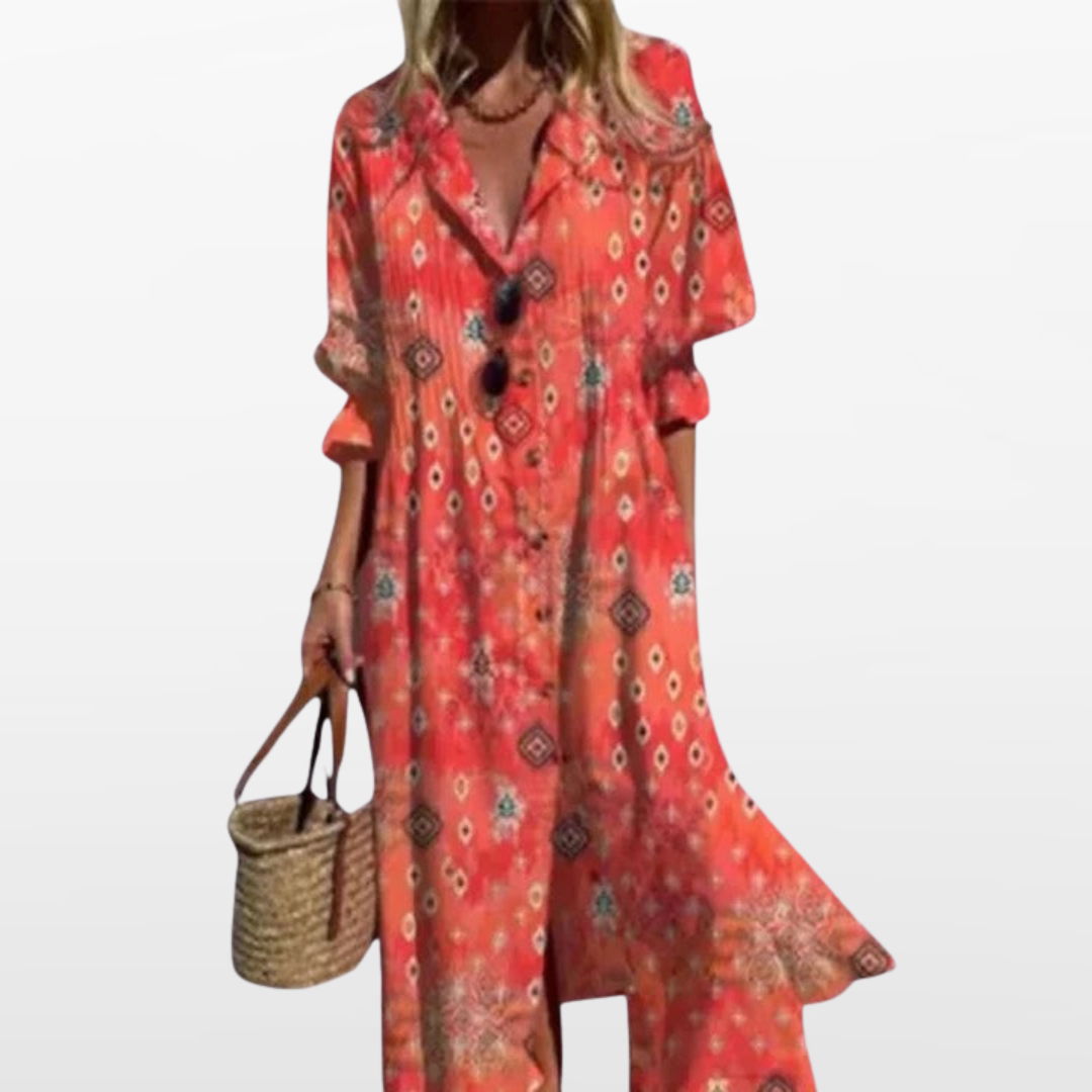Women Floral Button Down Midi Dress