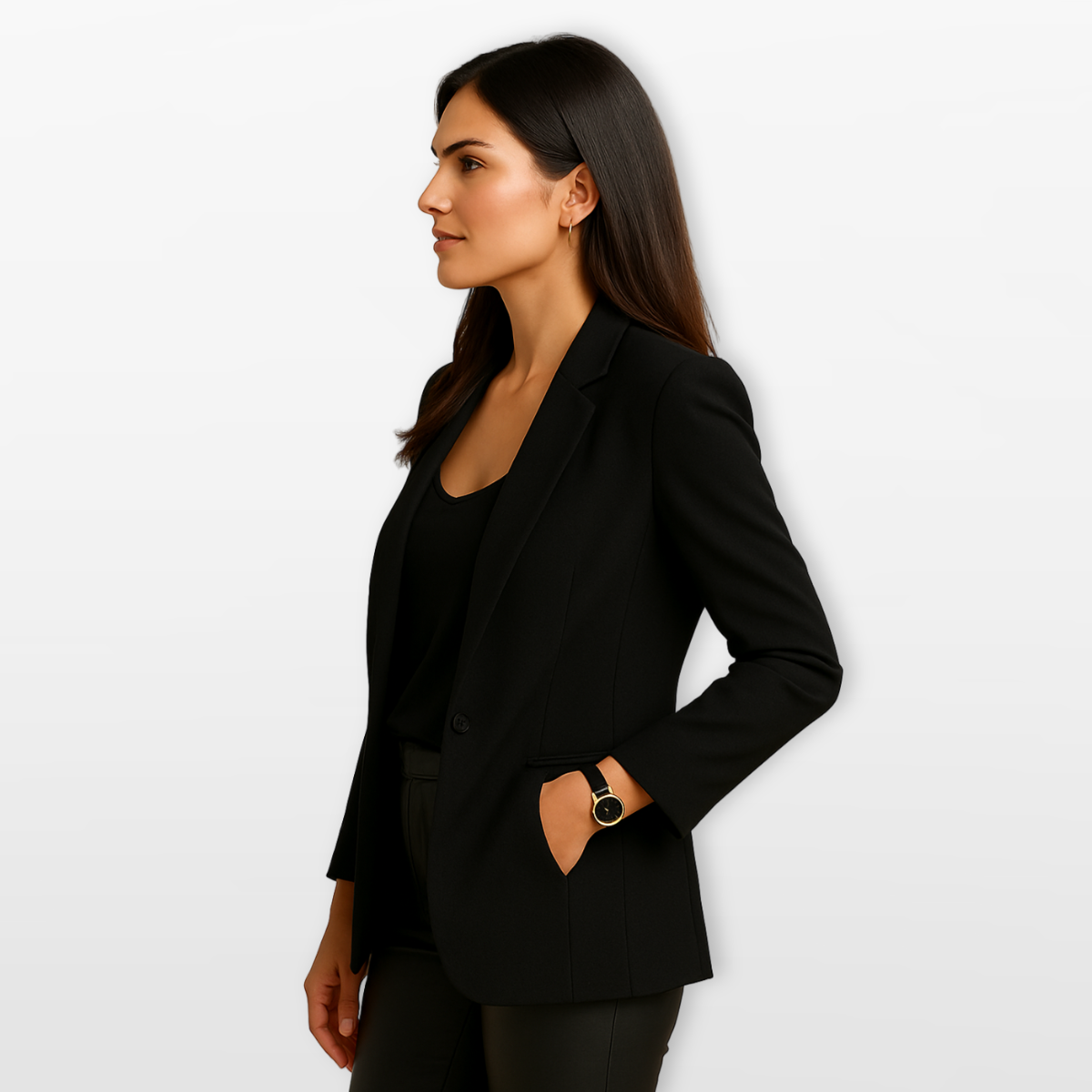 Women Tailored Single Button Blazer Jacket