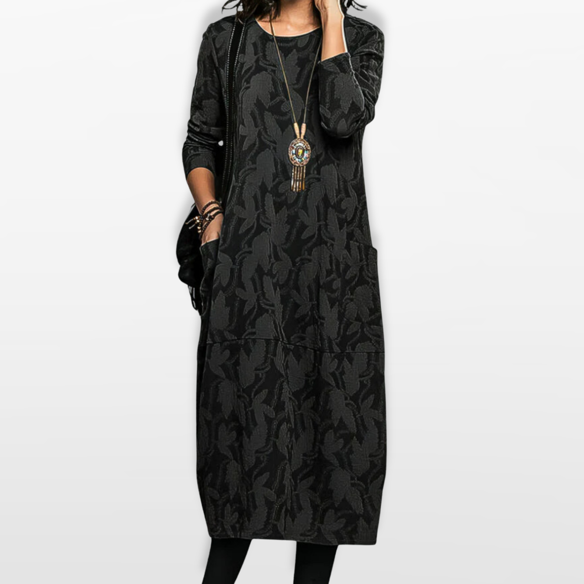 Women Printed Midi Dress With Pockets
