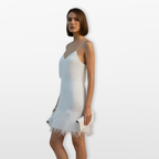 Women Feather Hem Mini Dress Elegant