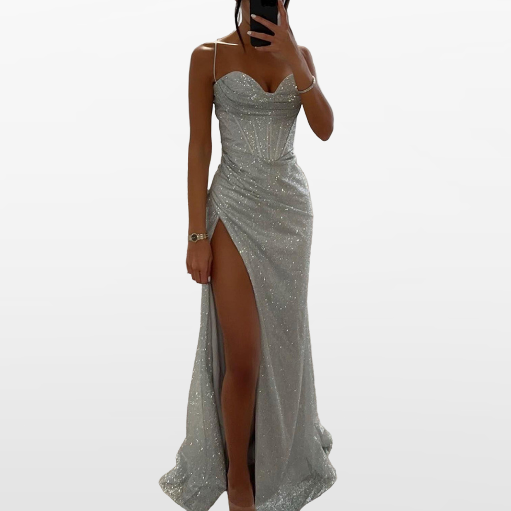 Women Corset Slit Evening Maxi Dress