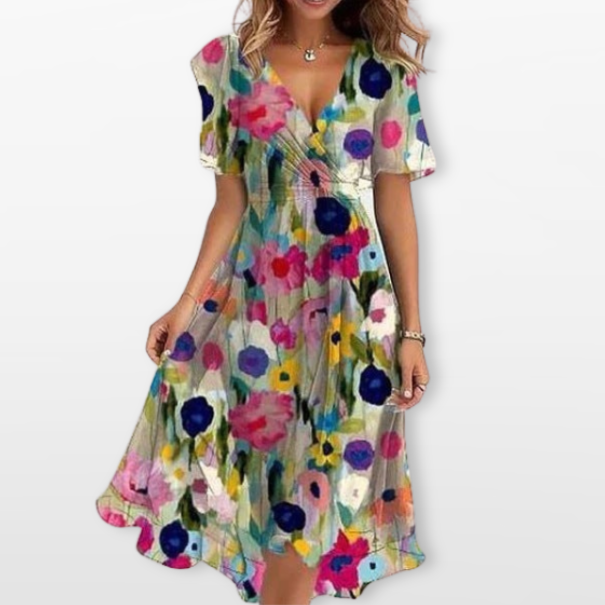 Women Floral Wrap Midi Dress Elegant Flow