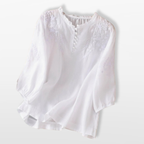 Women Embroidered Button Blouse Elegant Top