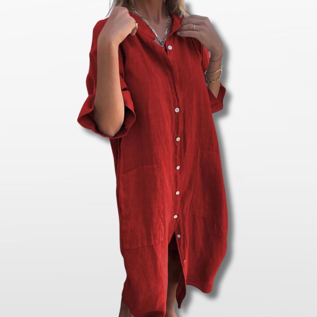 Women Relaxed Button Down Shirt Dress