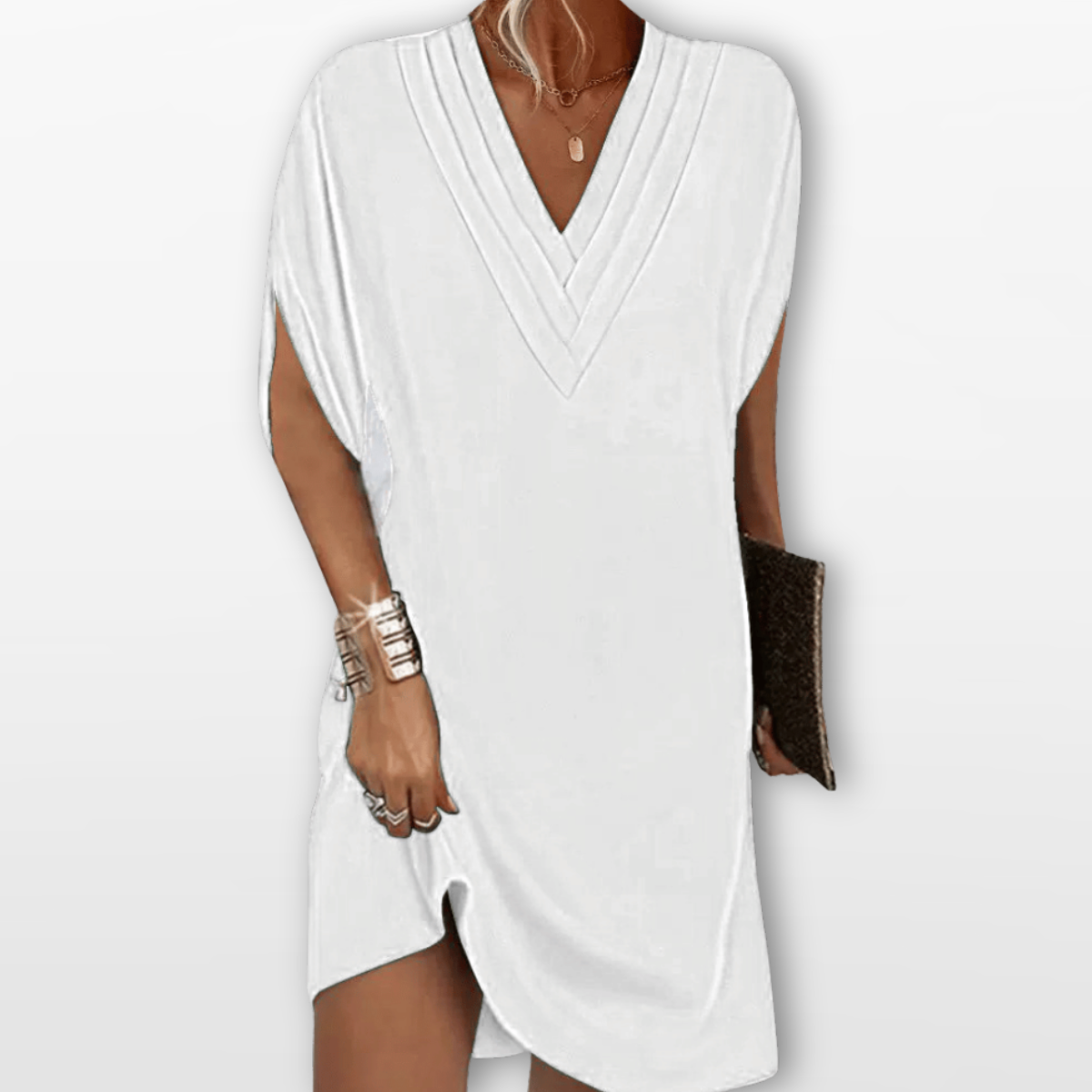 Women V Neck Mini Dress Relaxed Fit