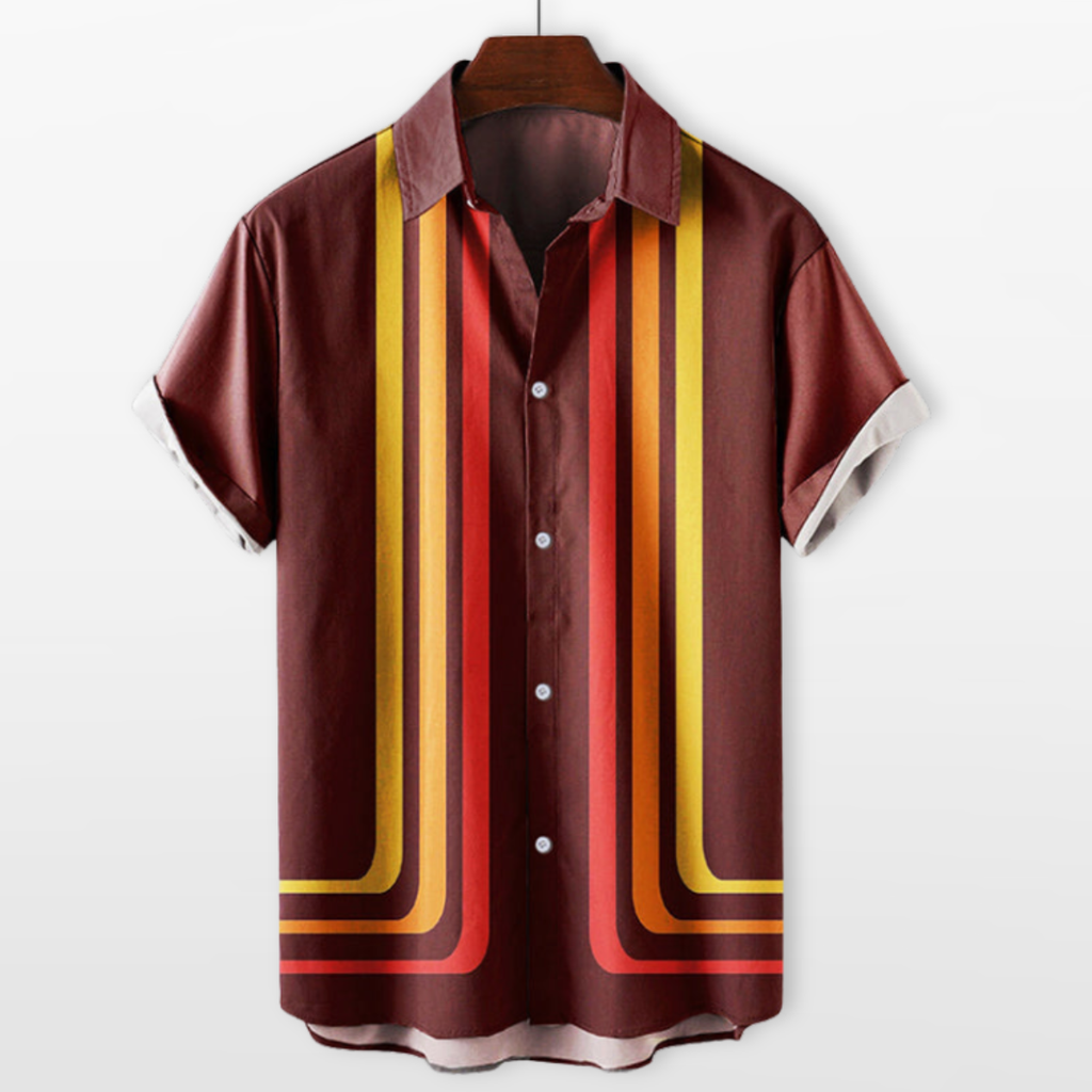 Men Retro Stripe Short Sleeve Shirt