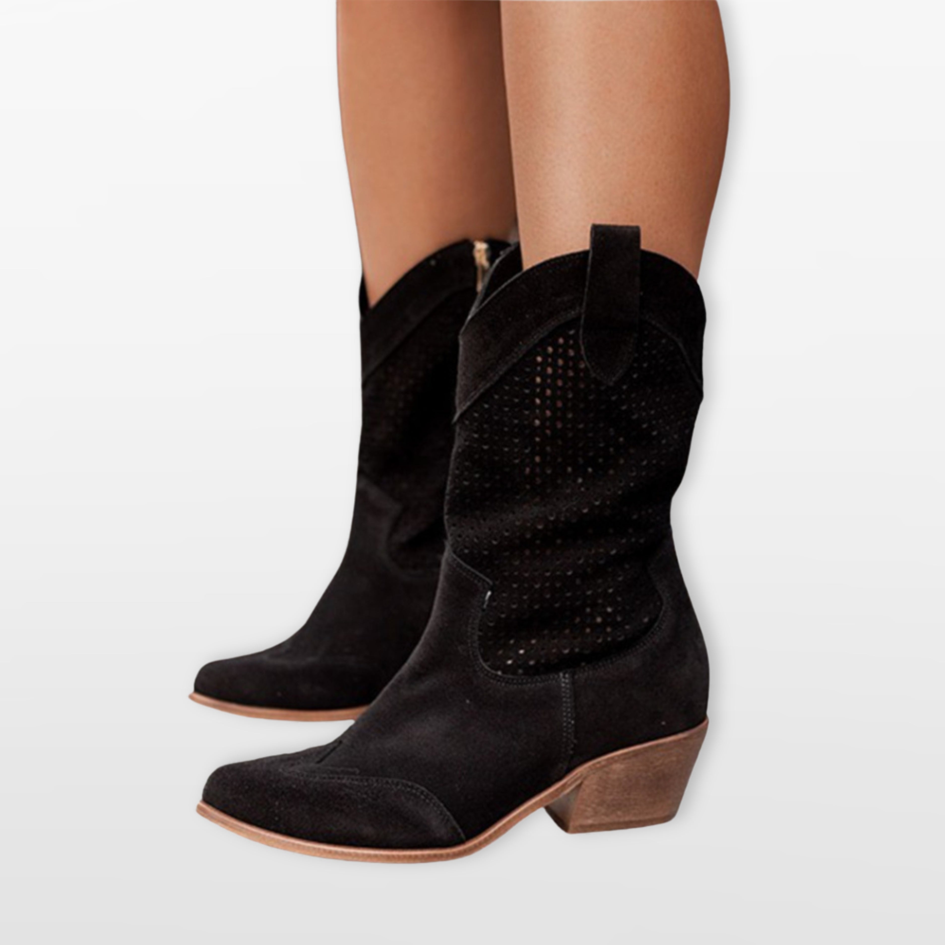 Women Perforated Western Ankle Boots
