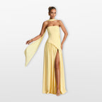 Women’s Strapless Maxi Dress Elegant High Slit