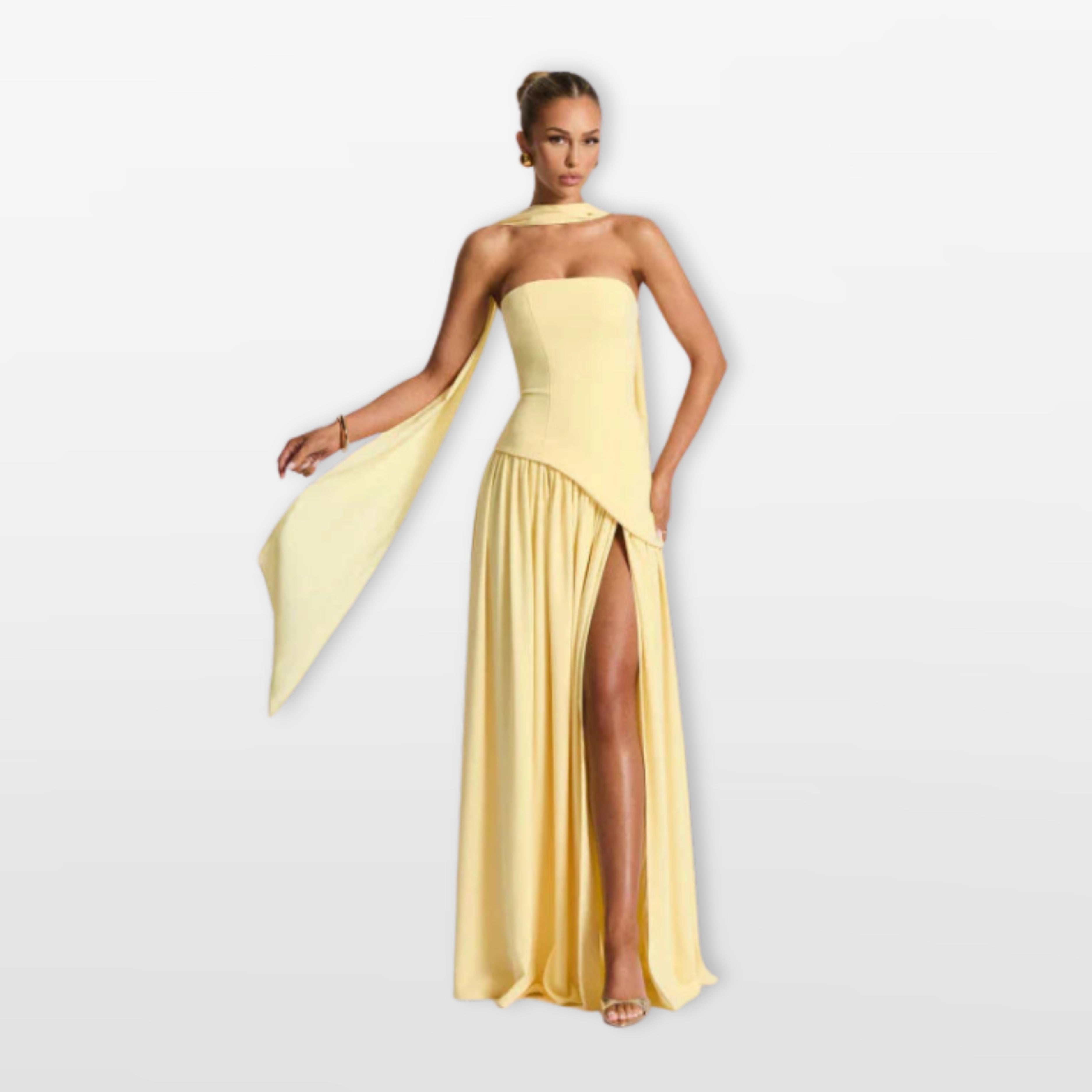 Women’s Strapless Maxi Dress Elegant High Slit