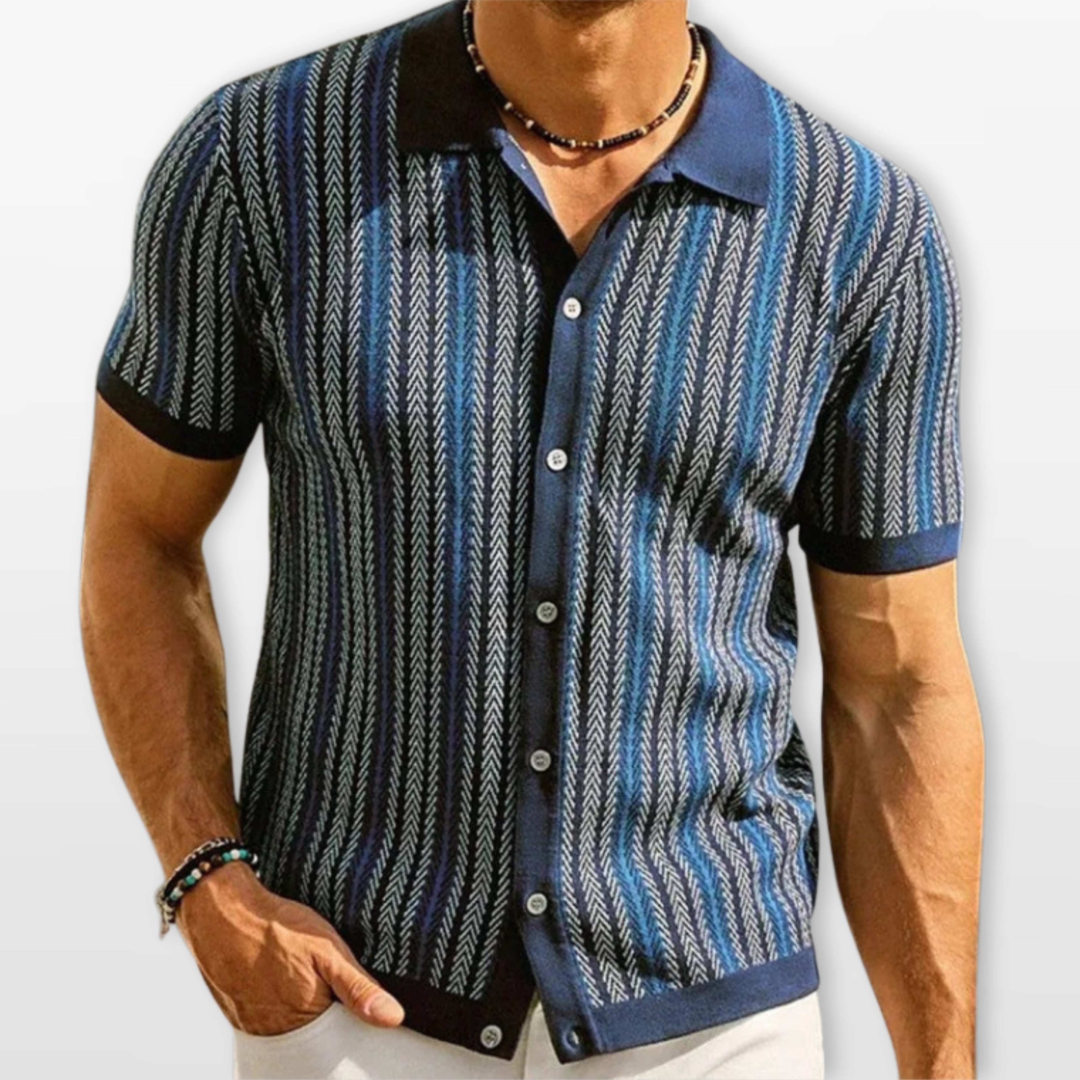 Men’s Striped Button Polo Shirt