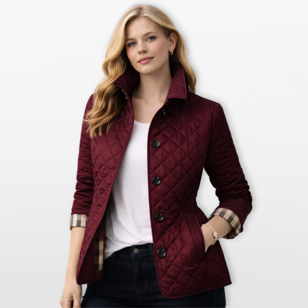 Women Quilted Button Jacket Tailored Fit