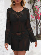 Women’s Crochet Long Sleeve Beach Cover Up Dress