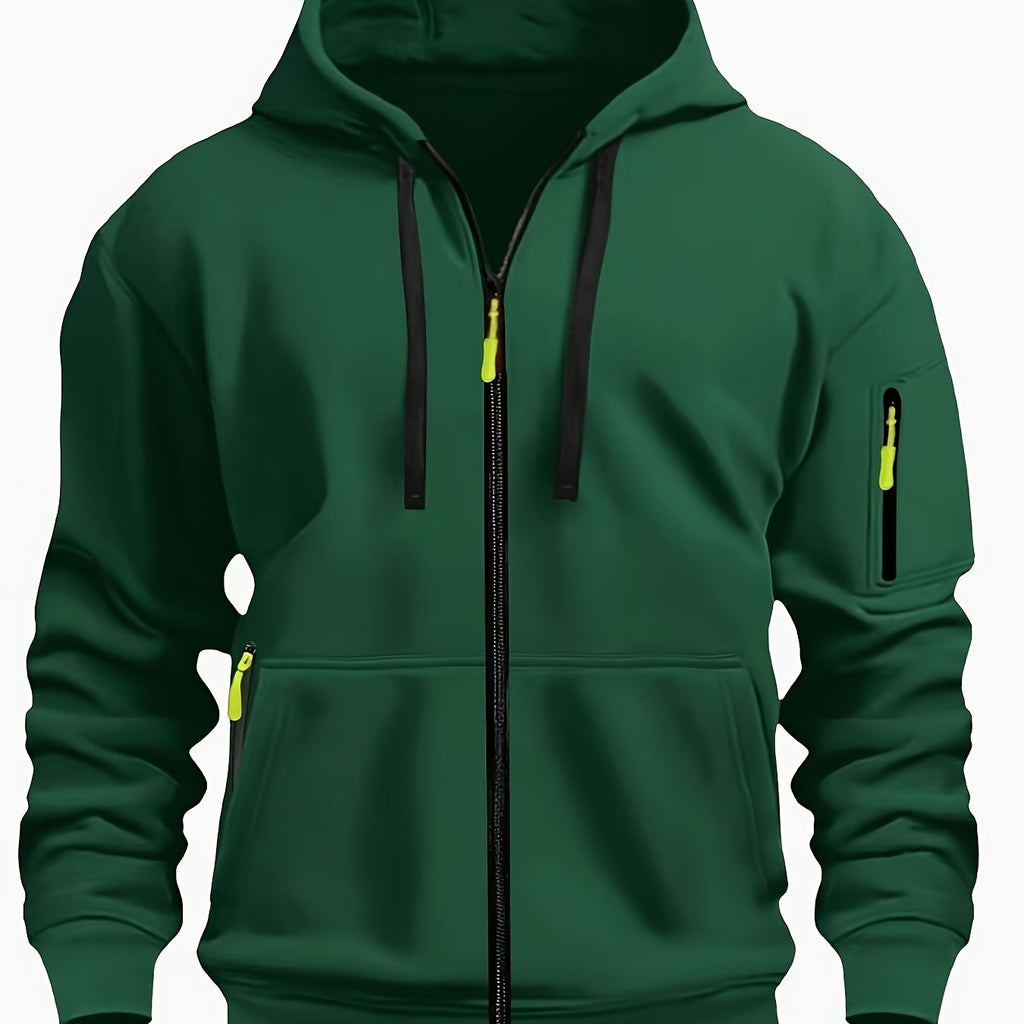 Men's Full-Zip Hooded Sweatshirt with Sleeve Detail