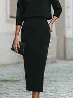 Women's Boat Neck Midi Dress with Three-Quarter Sleeves