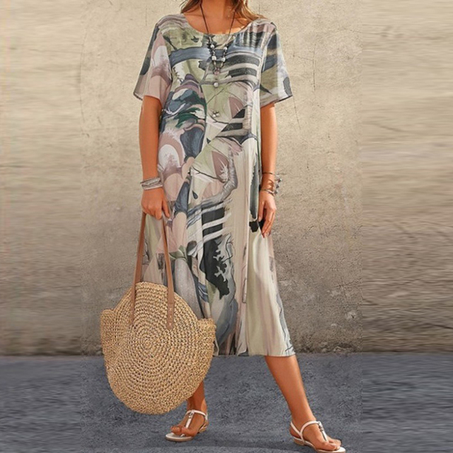 Women’s Abstract Print Short Sleeve Maxi Dress