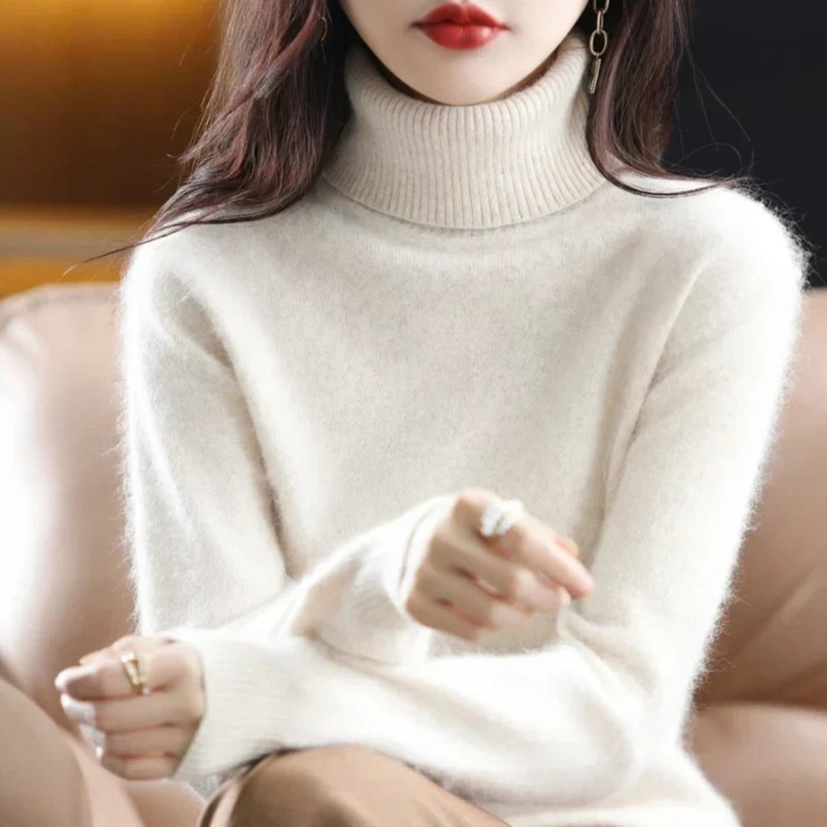 Women’s Turtleneck Sweater with Ribbed Trim