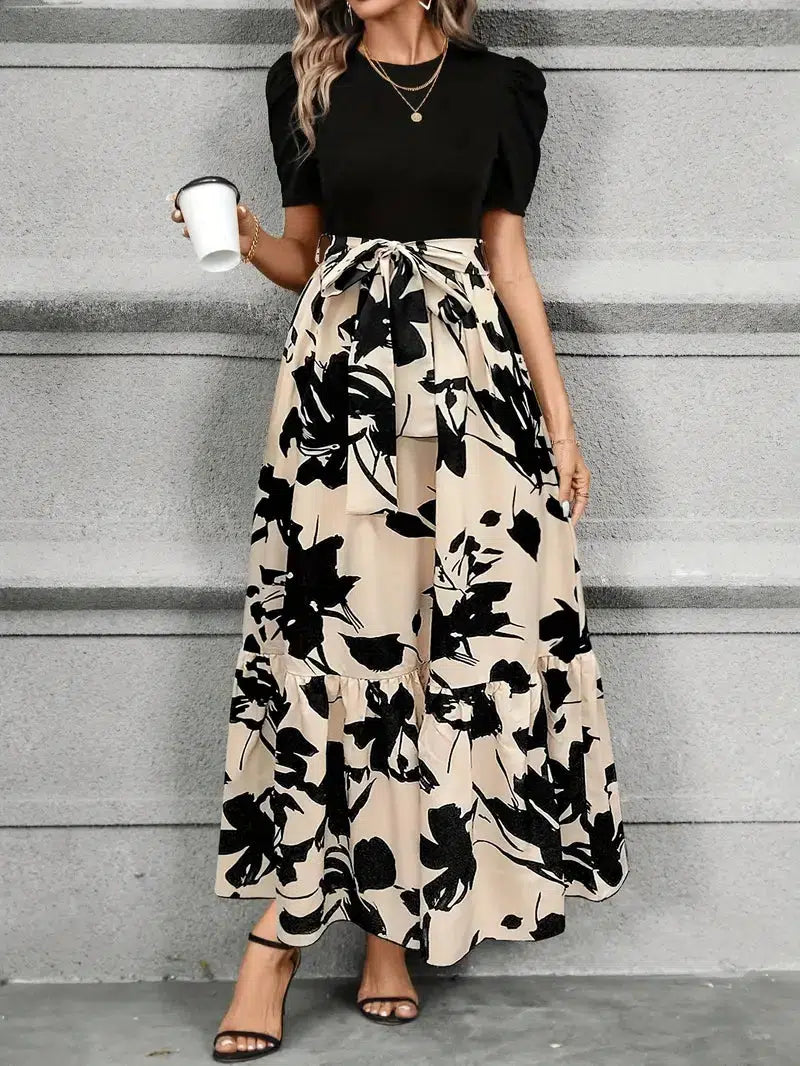 Women’s Floral Maxi Dress Tie Waist
