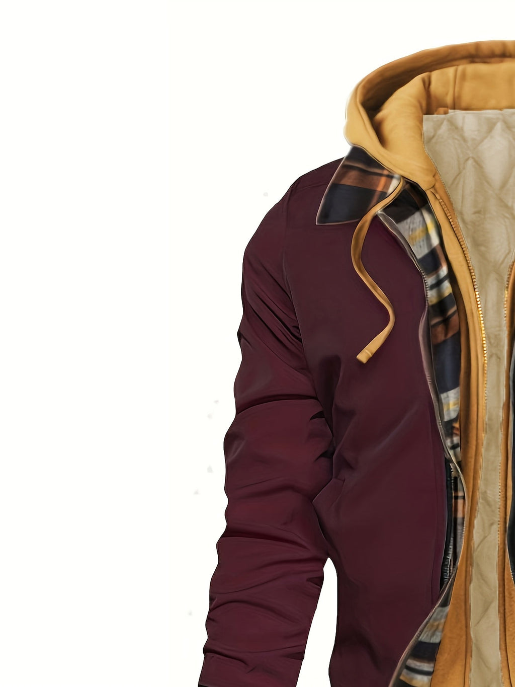 Men’s Hooded Jacket with Plaid Trim