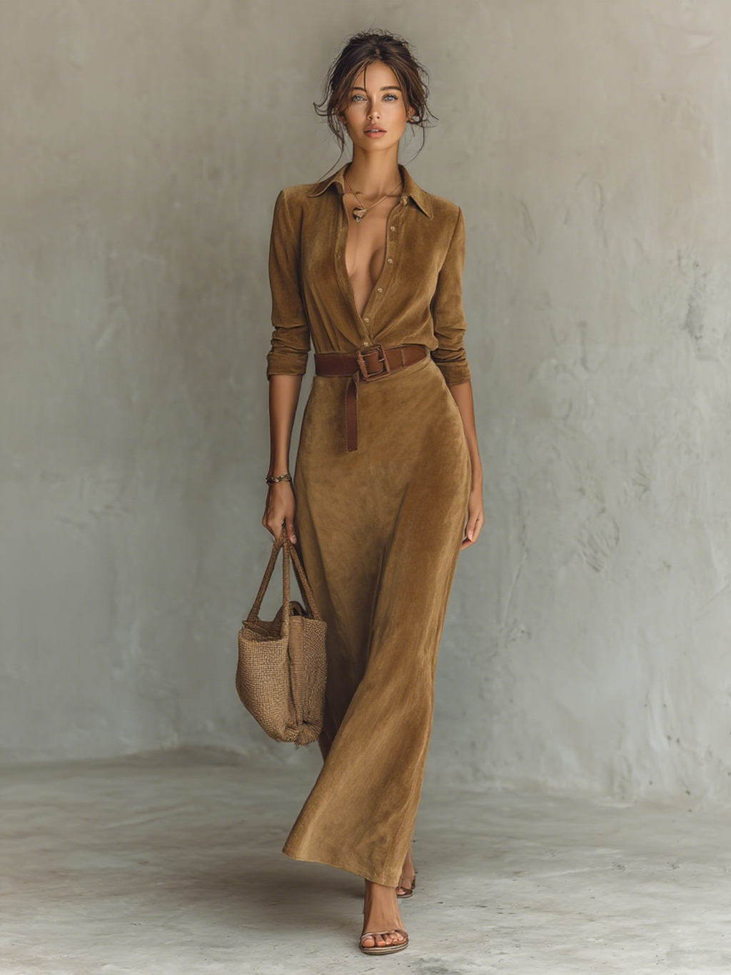 Women's Button-Front Maxi Shirt Dress