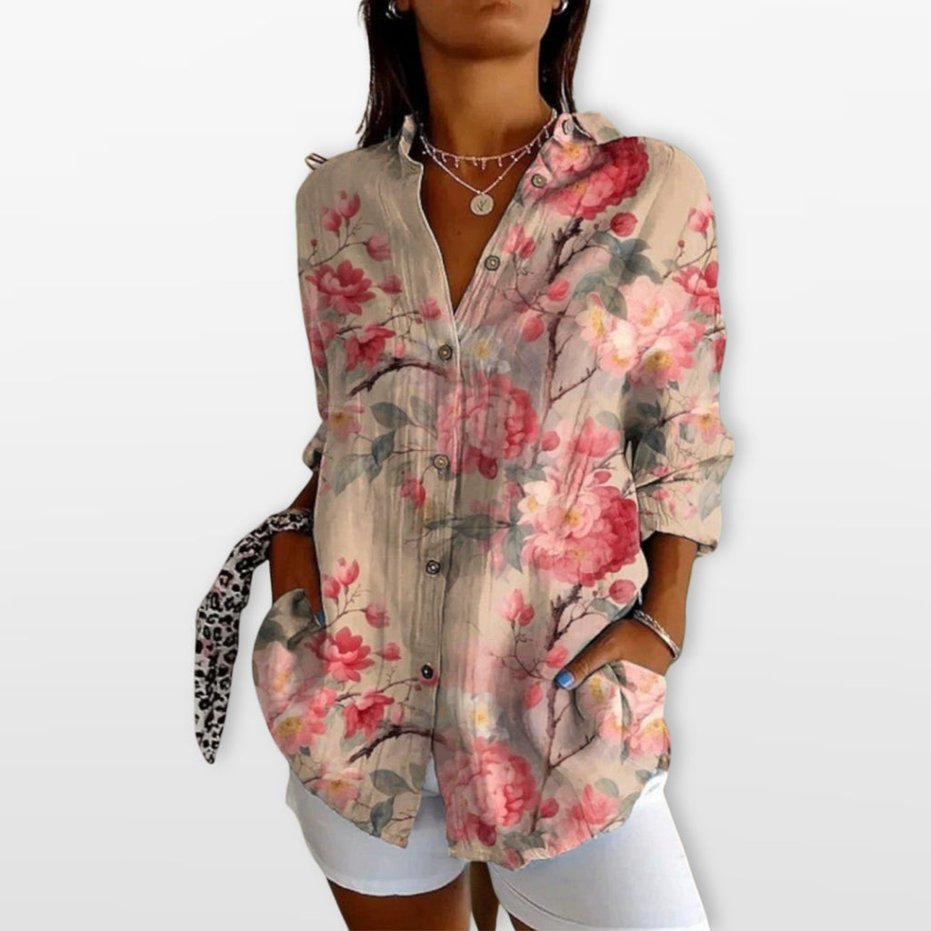 Women’s Printed Button Blouse Artistic Casual Shirt