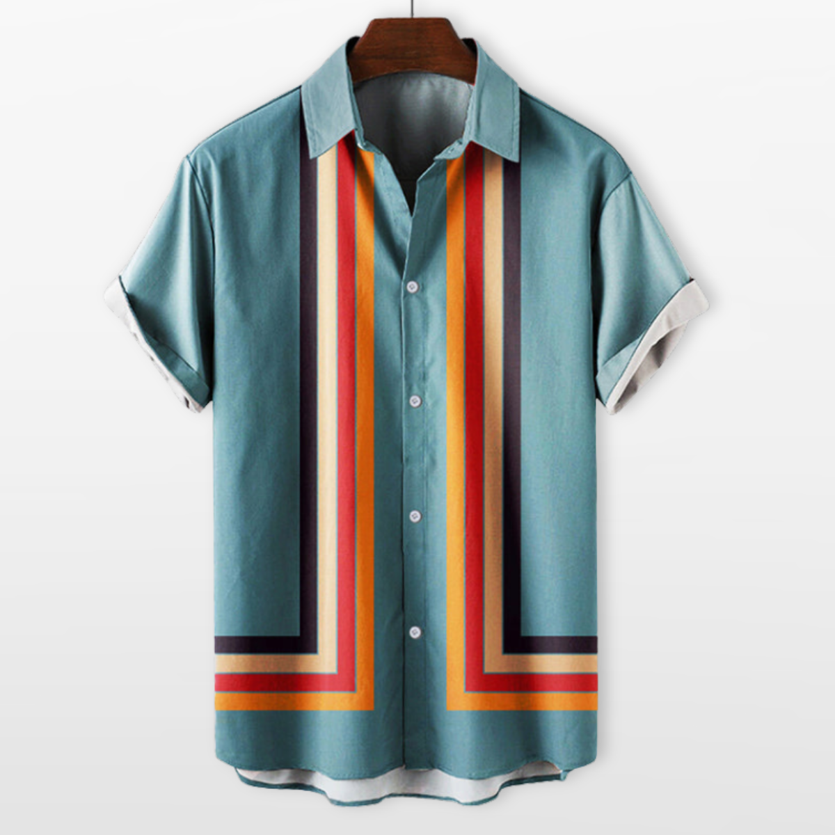 Men Retro Stripe Short Sleeve Shirt