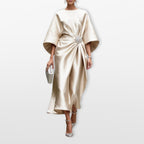 Women Draped Satin Midi Dress