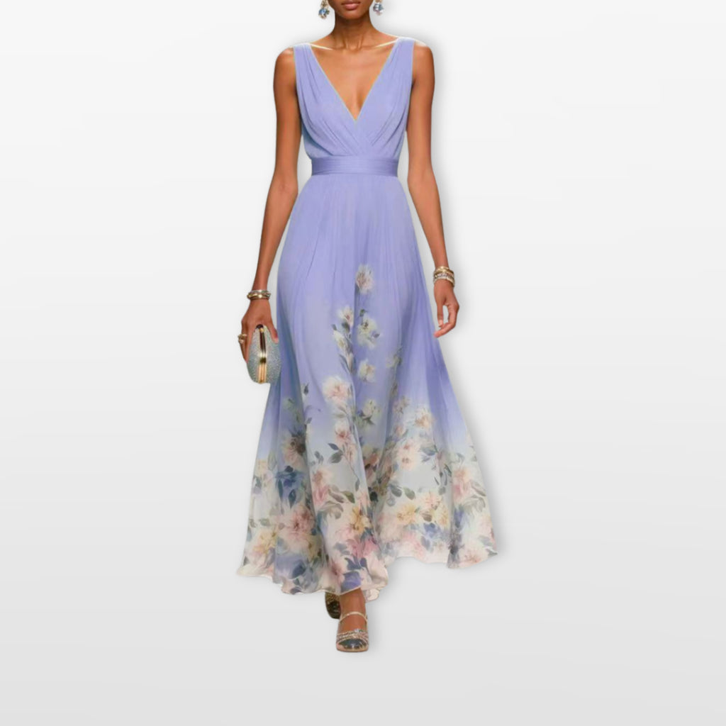 Women Floral V Neck Maxi Dress