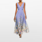 Women Floral V Neck Maxi Dress