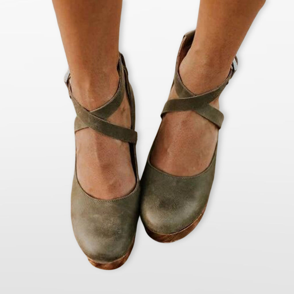 Women Cross Strap Block Heel Shoes