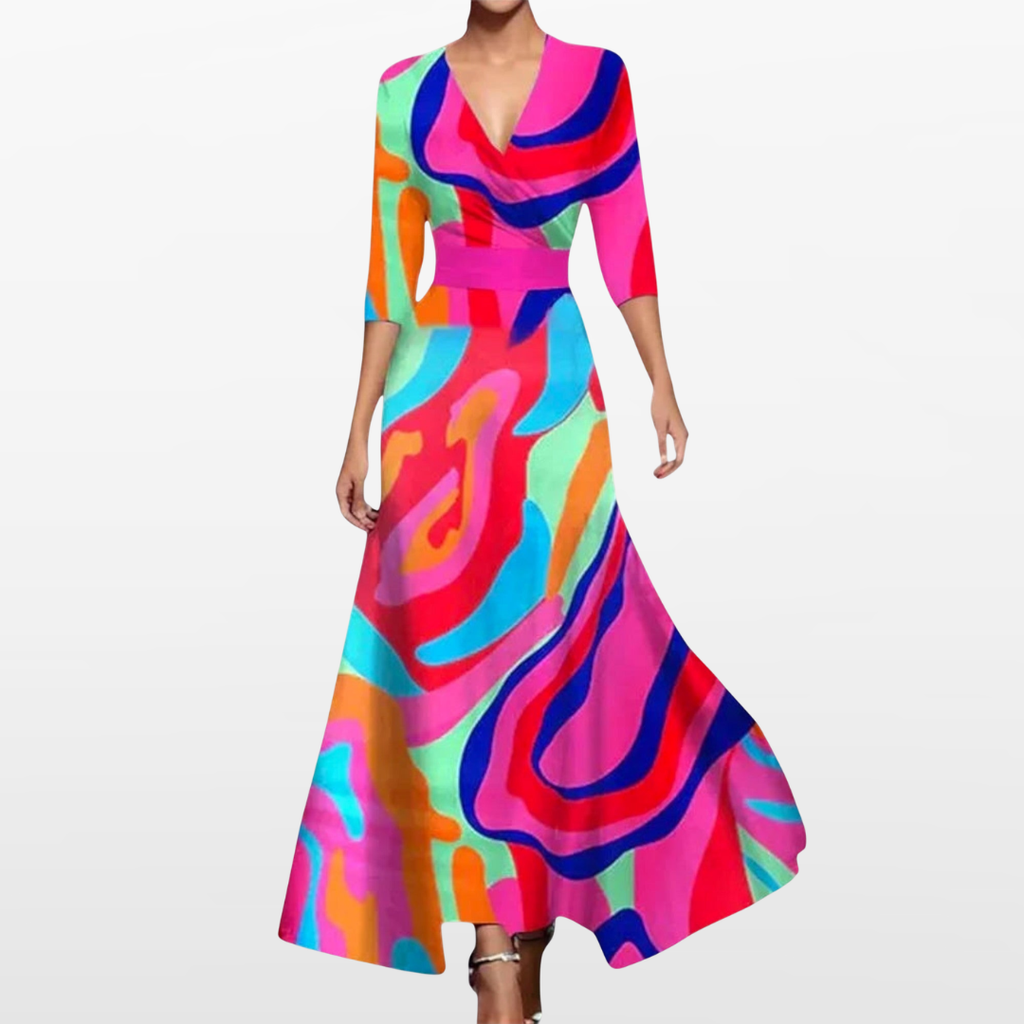 Women Wrap Floral Maxi Dress Elegant Fit