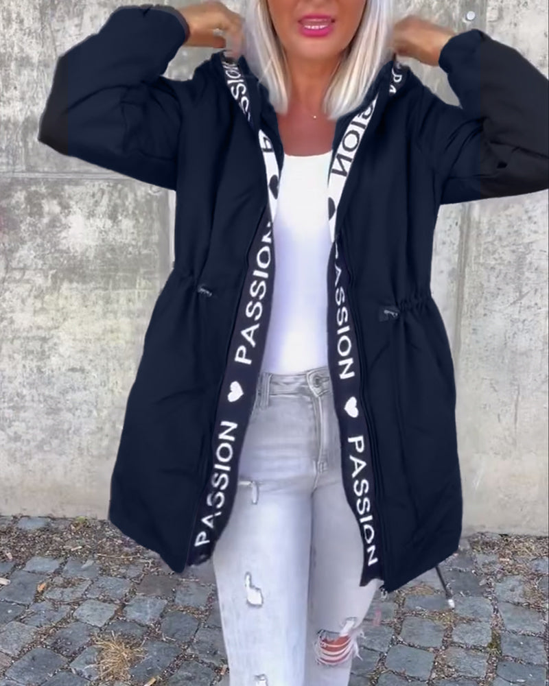 Women's Hooded Longline Jacket with Drawstring Waist