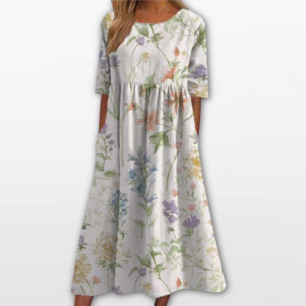 Women Floral Midi Dress Loose Fit