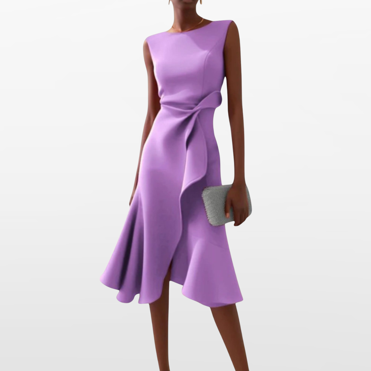 Women Elegant Midi Dress Sculpted Silhouette