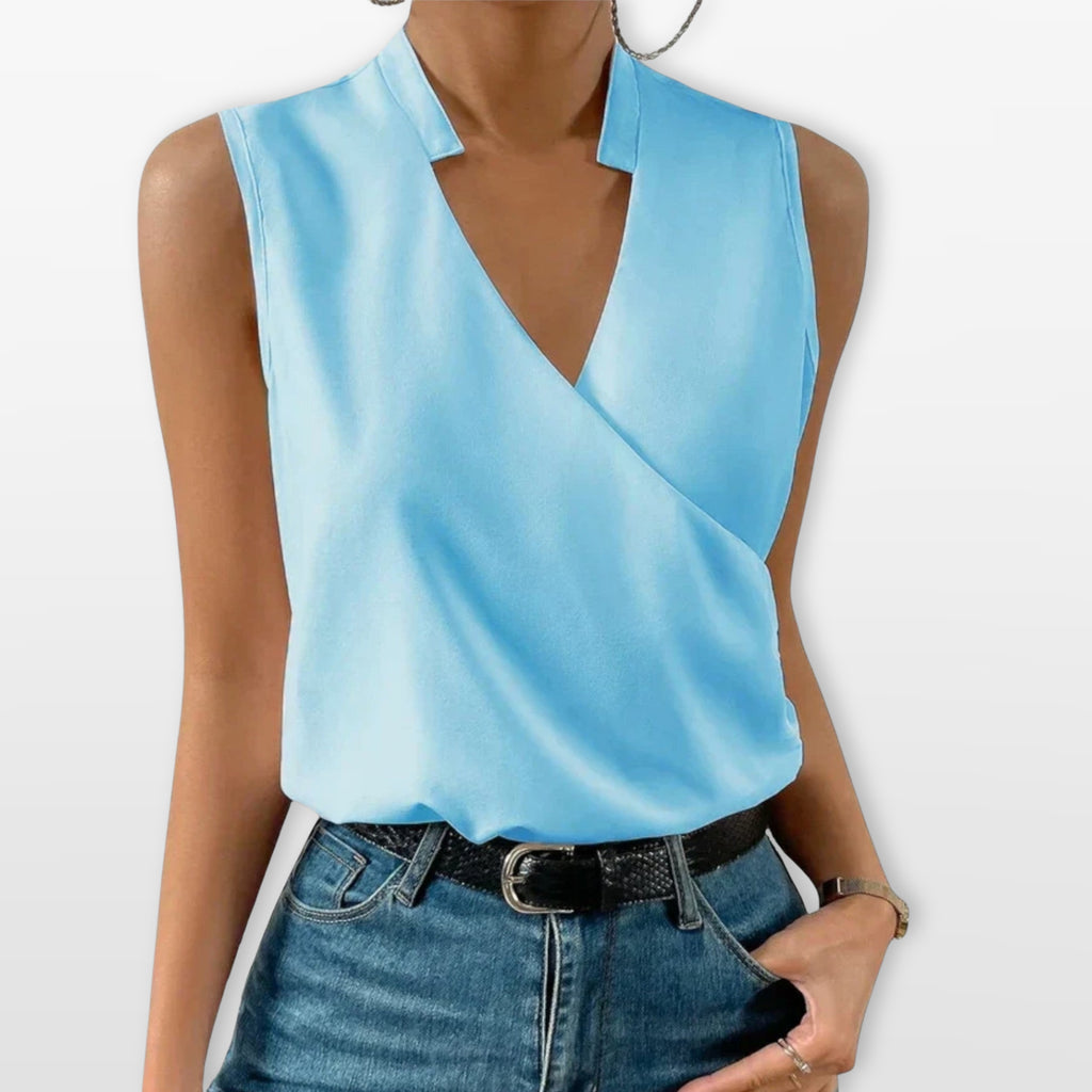 Women’s Sleeveless V Neck Blouse Wrap Front