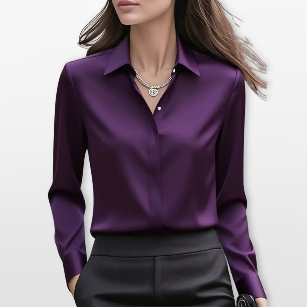 Women’s Satin Blouse Elegant Button Shirt