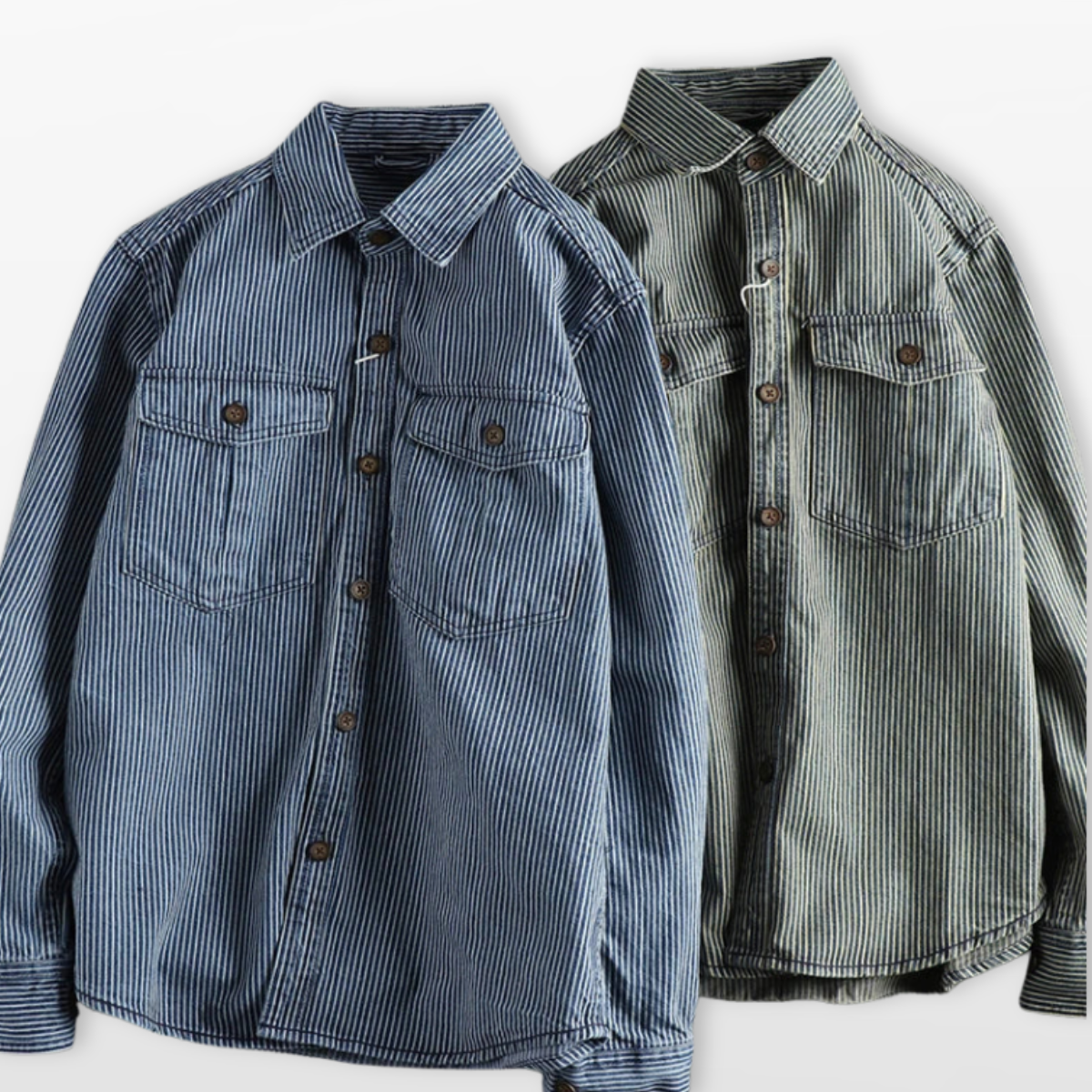 Men Striped Denim Button Up Shirt